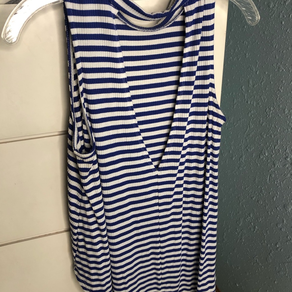 Navy and white open back tank